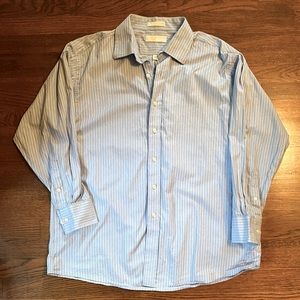 MICHAEL KORS MEN'S XL DRESS SHIRT BLUE Stripe 17.5 32/33 100% COTTON Longsleeve